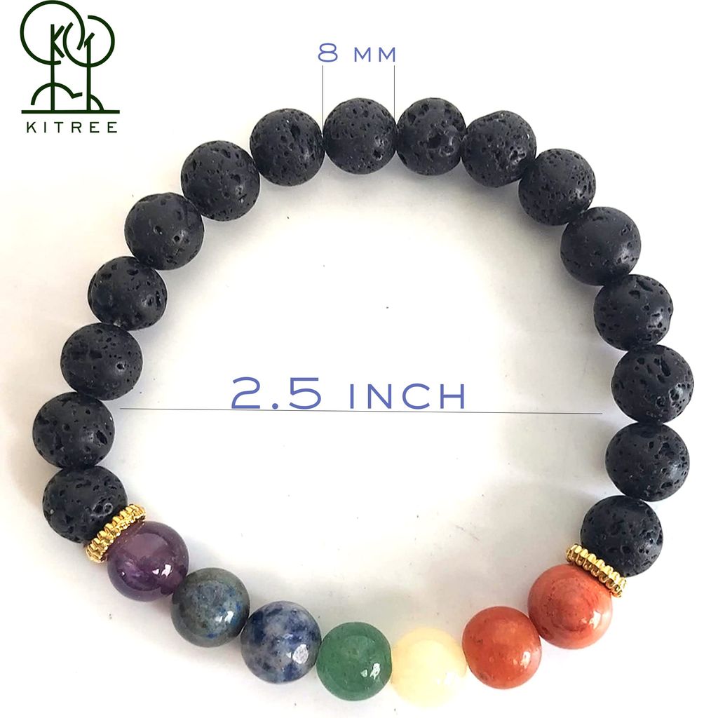KITREE NATURAL LAVA WITH SEVEN CHAKRAS CRYSTAL BRACELETS 8MM ROUND FOR UNISEX (MULTI COLOR) view 2