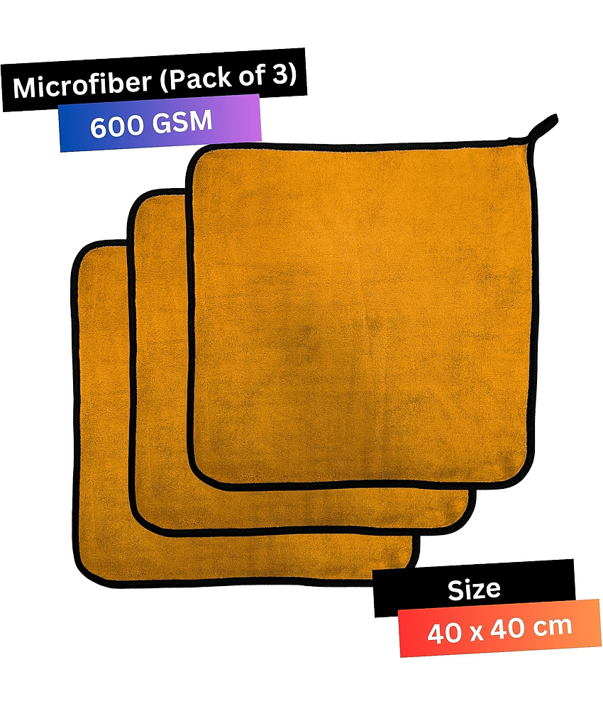 CRYSATLFRESH Black 600 GSM Microfiber Cloth For Automobile ( Pack of 3 )