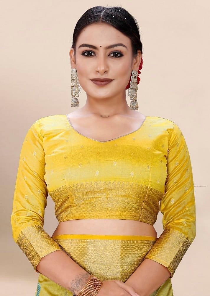 Woven Art Silk Saree in Mustard view 2