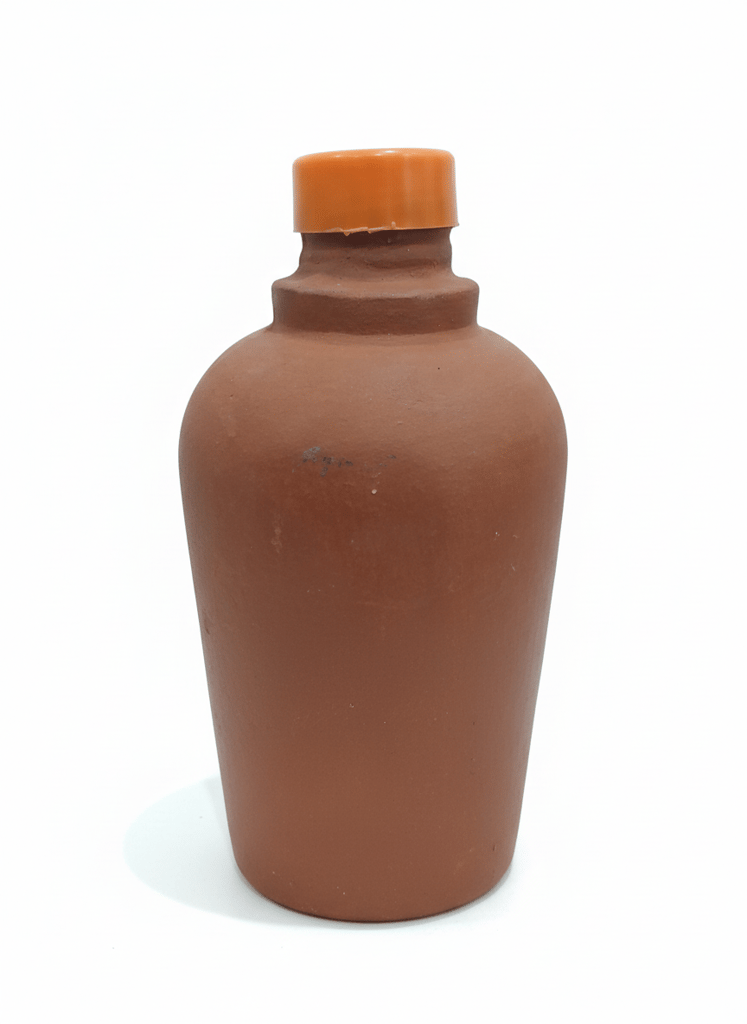 Brown Bottle with Orange Cap view 2
