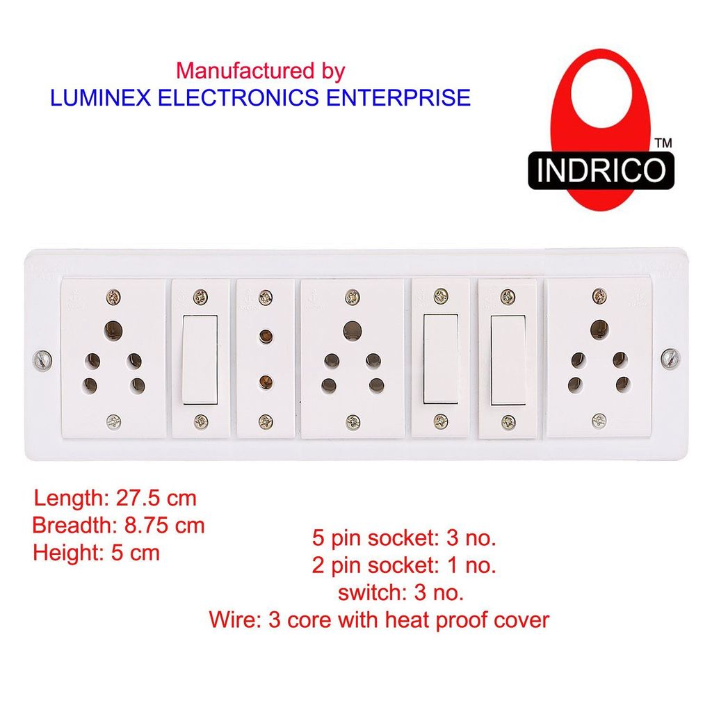 INDRICO Switch Board Extension Board Spike Guard 4 Miter Fitted with Anchor Switches(3 Switches+3 Socket+ 1 Two pin) view 2