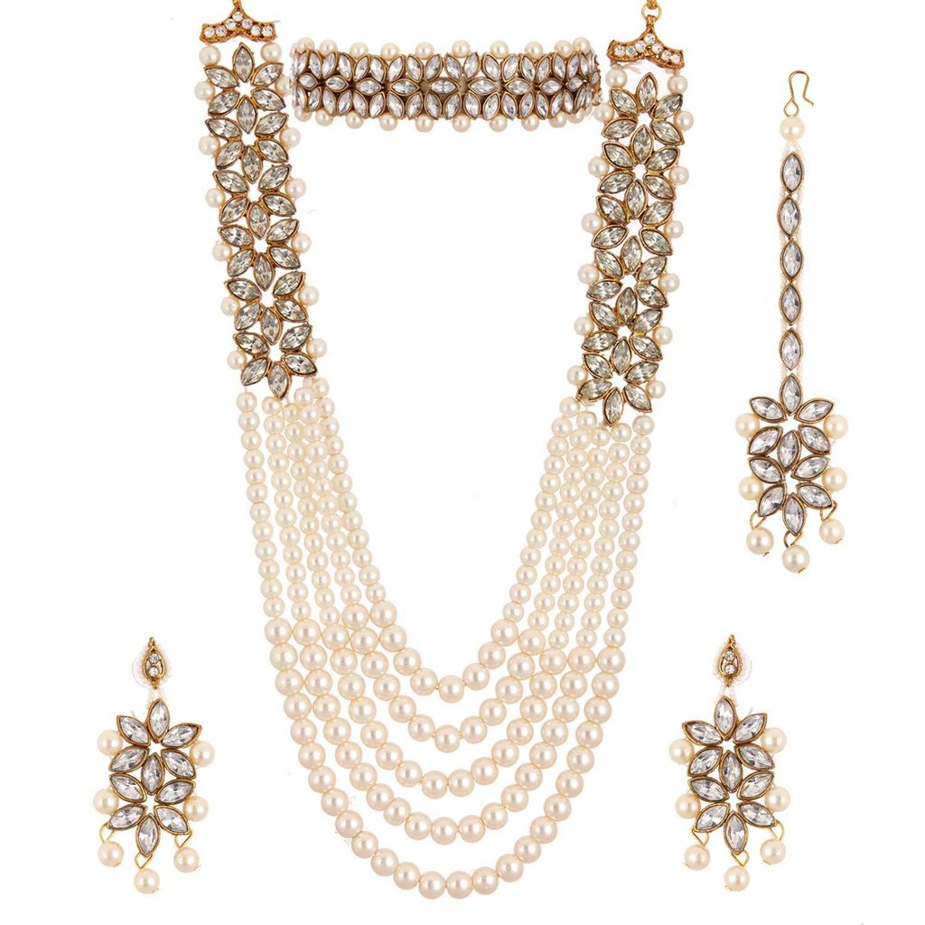 Sets for Women Gold Plated Bridal Long Necklace Set Neck Choker with Earrings and Maang Tikka for Women & Girls view 2