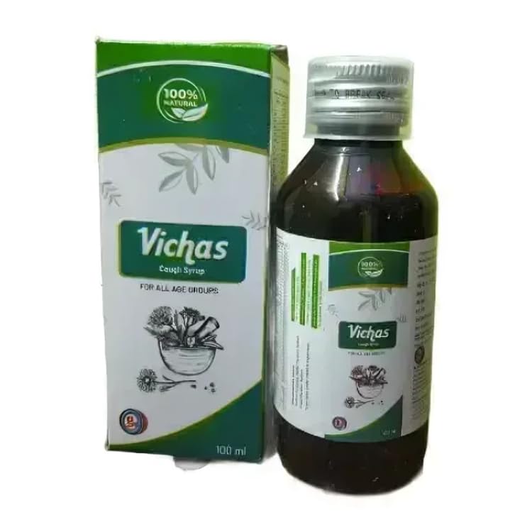 Vichas Cough Syrup : Ayurvedic Herbal Relief for Dry & Productive Cough, Throat Soothing Syrup for All Ages Pack of 2
