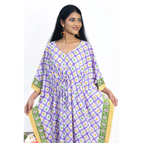 Palace Garden Polka Dots Long Kaftan Purple (52 Inch) view 2