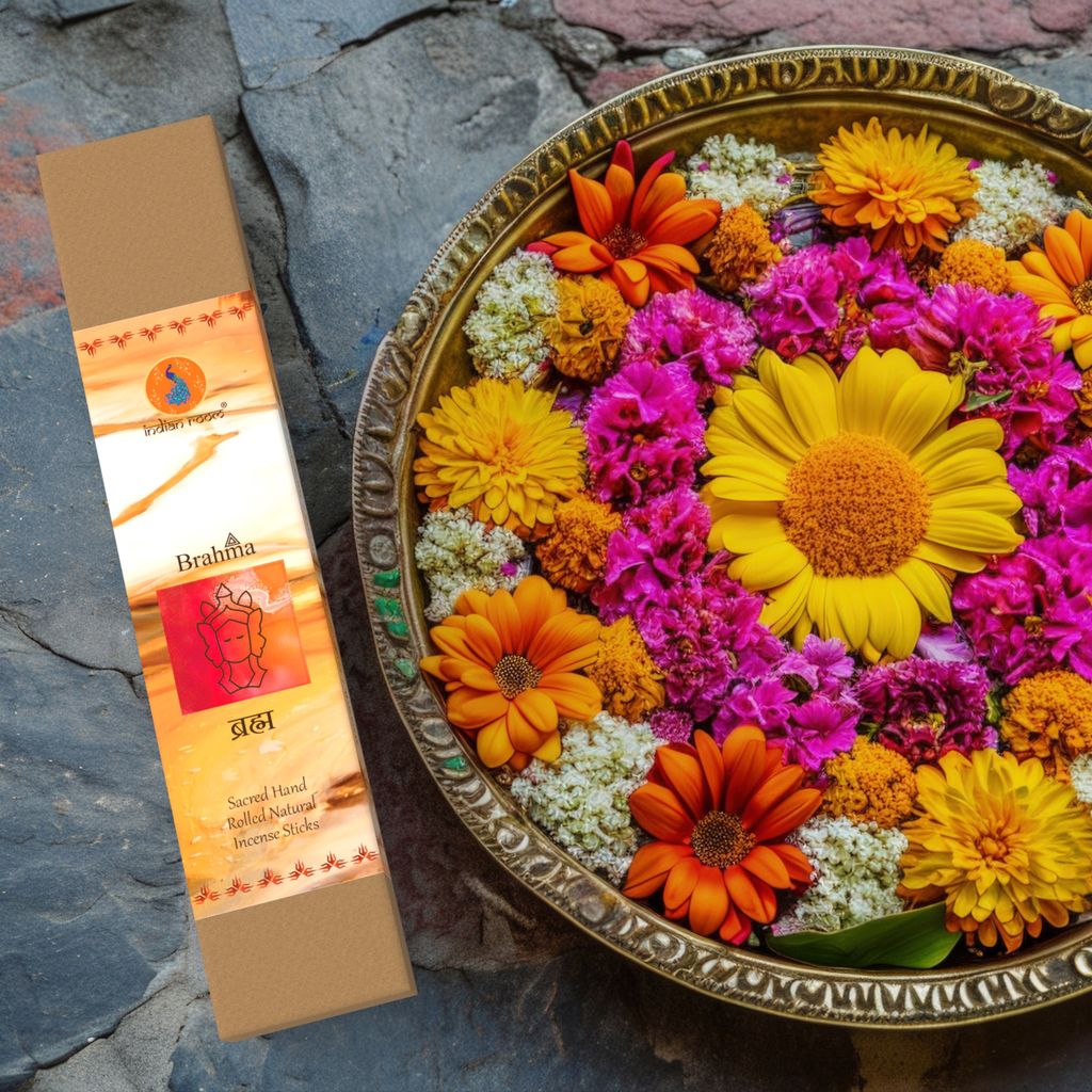 Indian Room’s Hand-Rolled Incense Sticks “Brahma” | Yellow Champa & Natural Herbs | Charcoal-Free | for Pooja, Havan, Yoga, Spa & Aromatherapy view 2