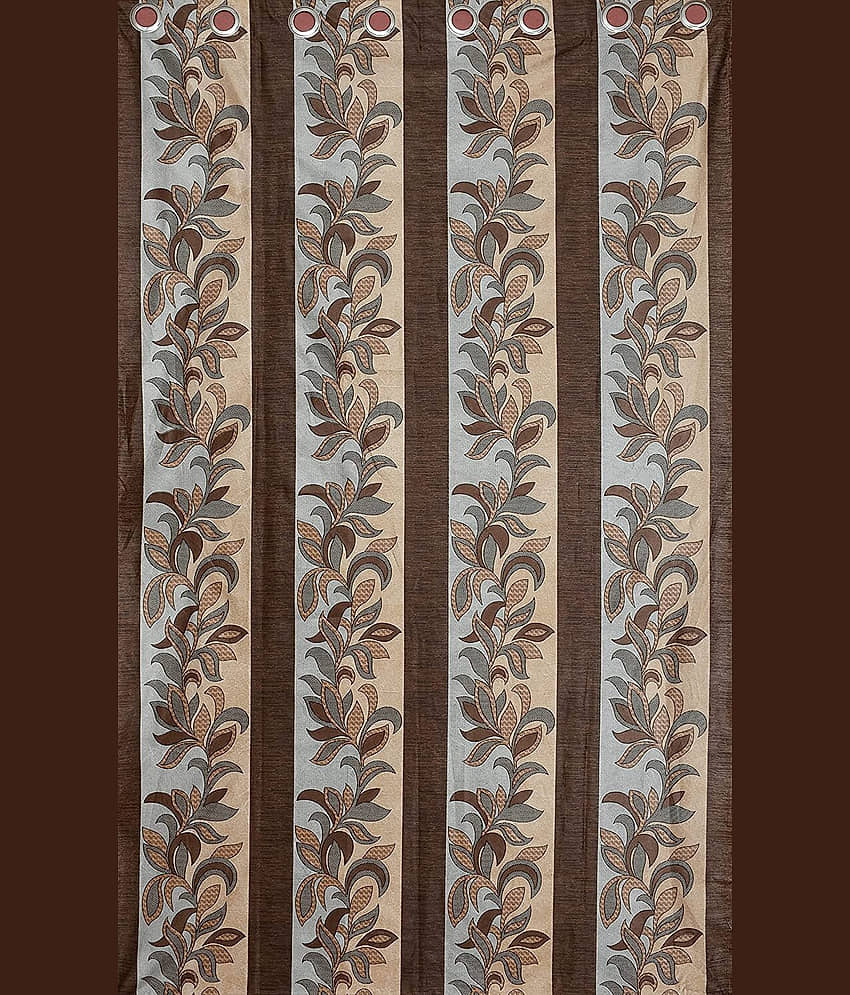 Kraftiq Homes Floral Semi-Transparent Eyelet Curtain 5 ft ( Pack of 1 ) - Brown view 2