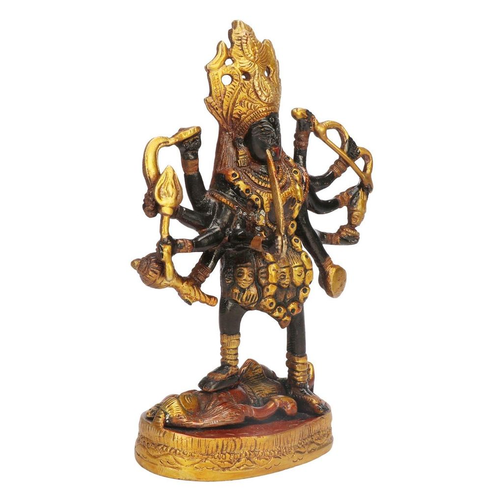 ARTVARKO Brass Antique Finish Kali Maa Murti/Goddess Maha Kali/Mahakali/Kalika Maa Brass Statue Sculpture Idol Murti Decor Size (LxBxH, 5.5 x 2.5 x 7.5 Inches) view 2