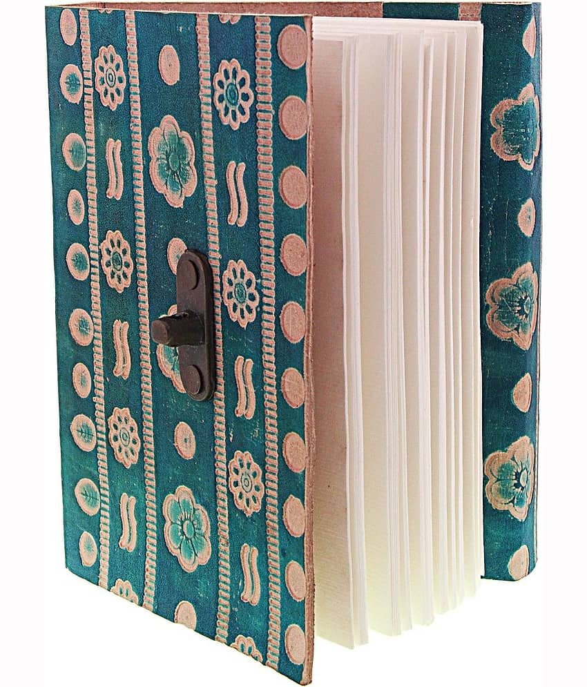 Blue Leather Embossed Notebook With C-Lock A6 Diary view 2