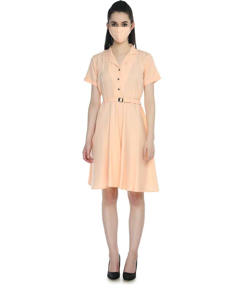 Rudrakriti Women Crepe A-line Dress ( Orange ) view 2