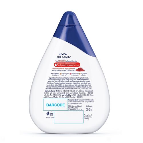 Nivea Women Face Wash For Normal Skin, Milk Delights Saffron, 100 ml view 2
