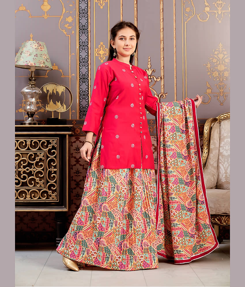 Aarika Girls Silk Kurti with Sharara ( Pack of 1 , Pink ) view 2