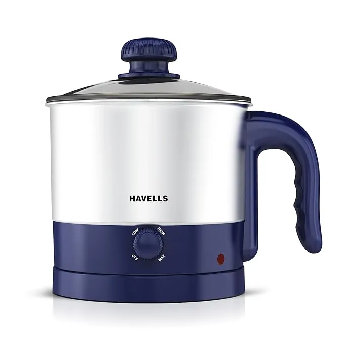 Havells Steamor Multicook Kettle | 1.2 L Capacity | Food Grade Body with Cool Touch Handle | Multiple Steaming Attachments | Double Safety Protection | 3 Temperature Modes(Blue)