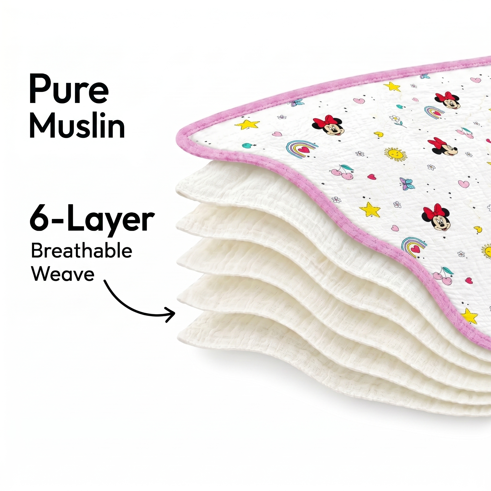 6-Layer Muslin Cotton Baby AC Blanket — Ultra-Soft, Breathable & Lightweight Blanket for Newborn to 6 Years, Stroller Cover & Crib Sheet (White and Candy Pink) view 2