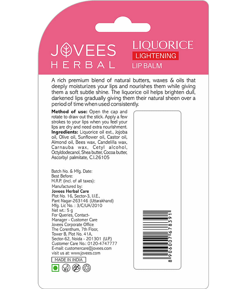 Jovees Herbal Liquorice Lightening Lip Balm For Rejuvenates & Gives Soft Lips, 5gm (Pack of 1) view 2