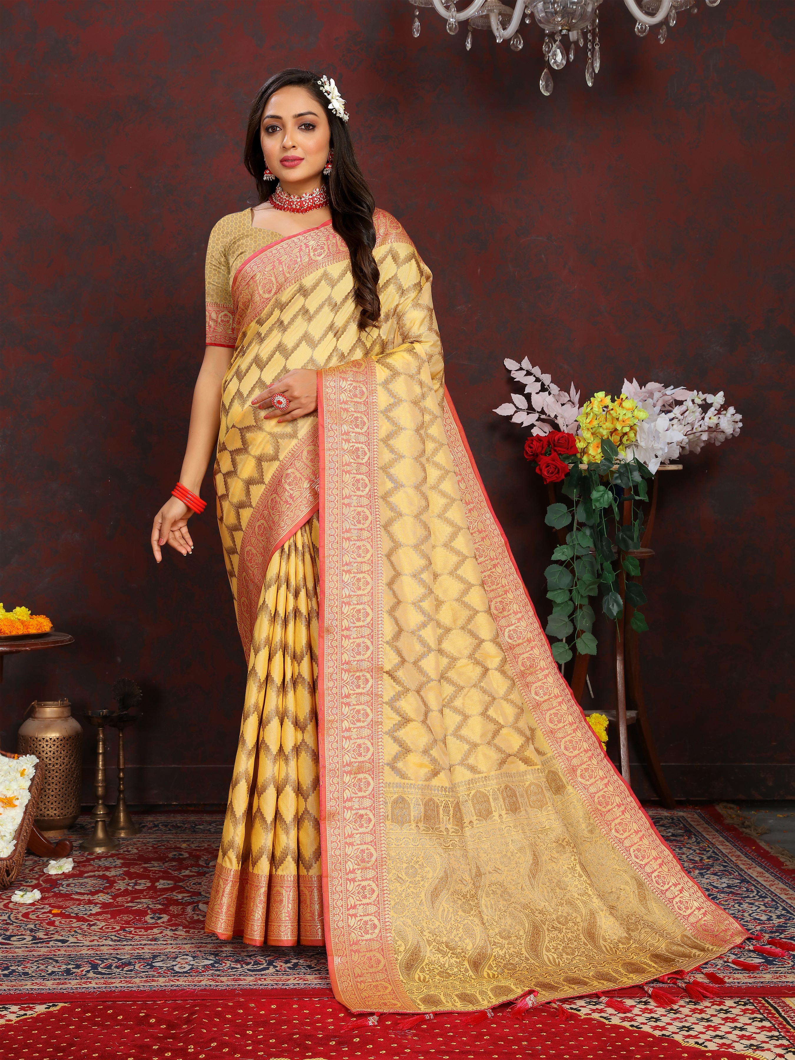 Soft katan silk saree with zari weawing design... view 2