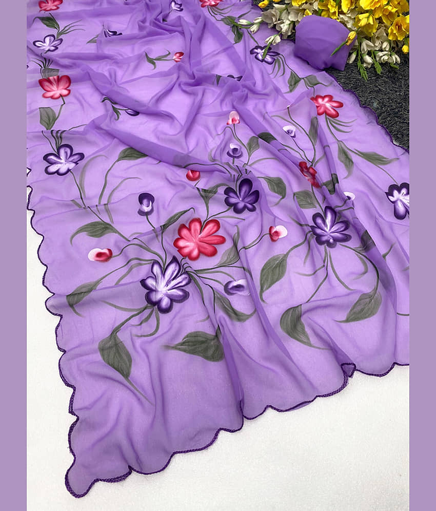 ofline selection Georgette Printed Regular Saree With Unstitched Blouse Piece ( Lavender ) view 2