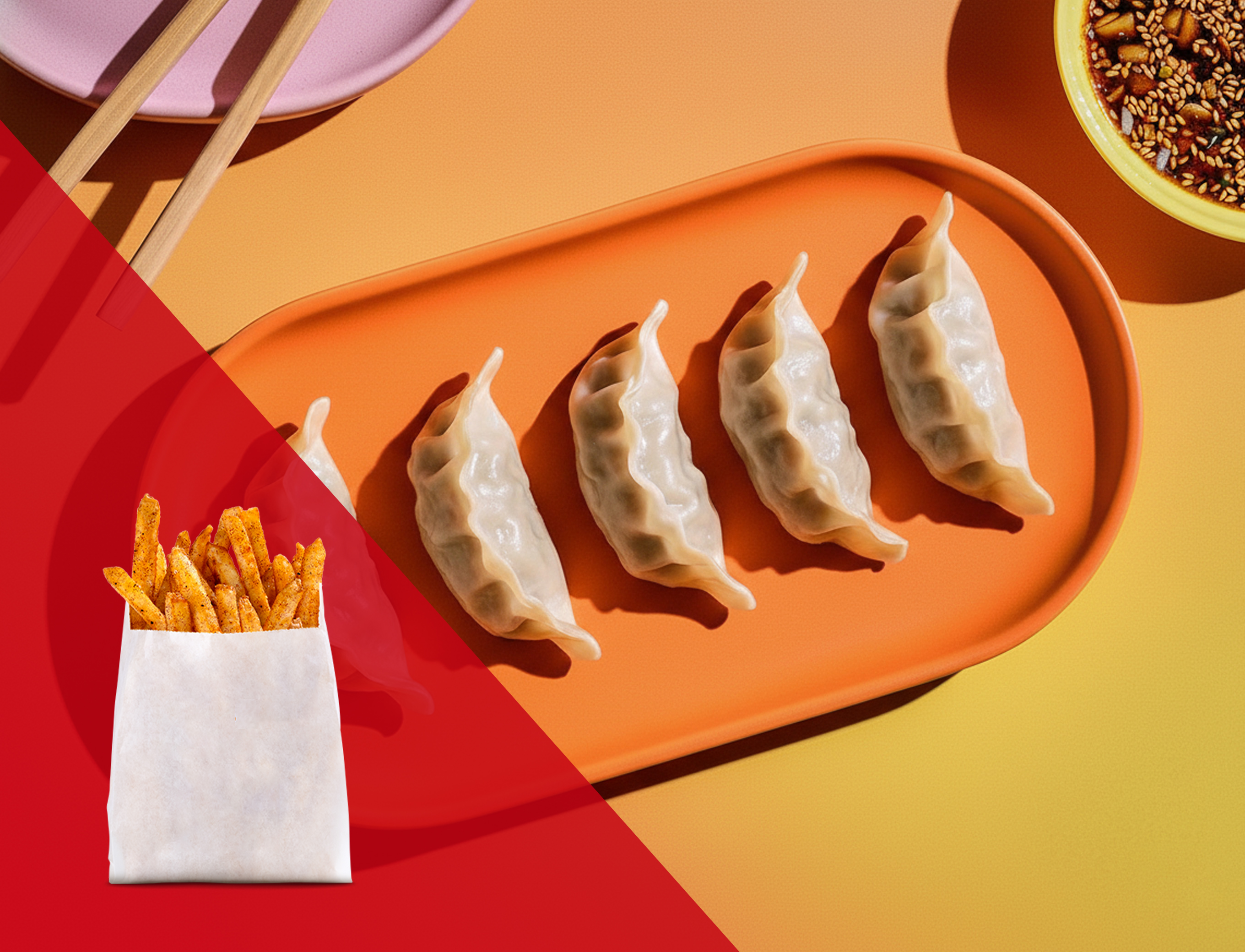 Choice of steamed momos + french fries