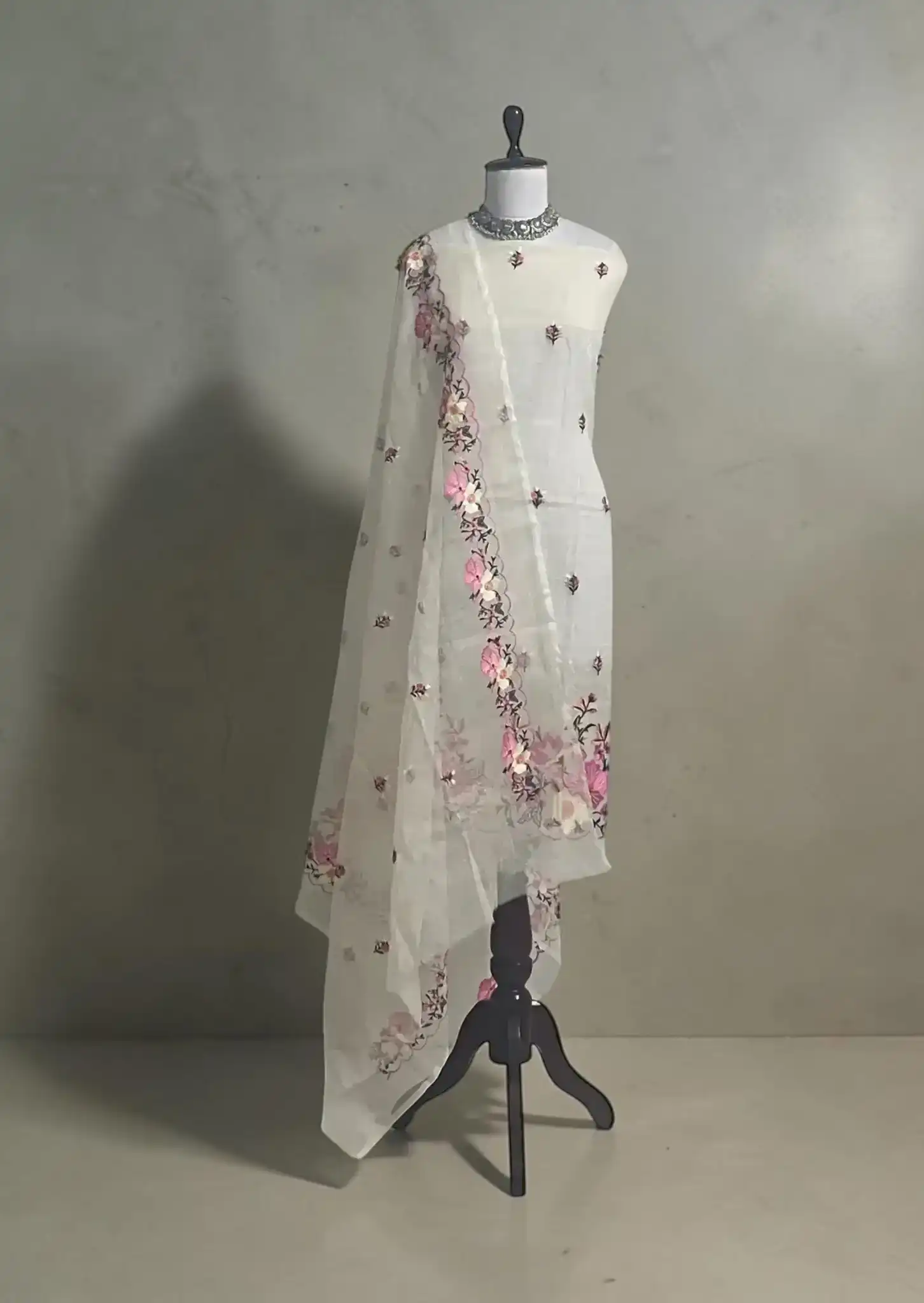 Handwoven Kota Doria Cotton Dress Material with Hand-embroidered Dupatta