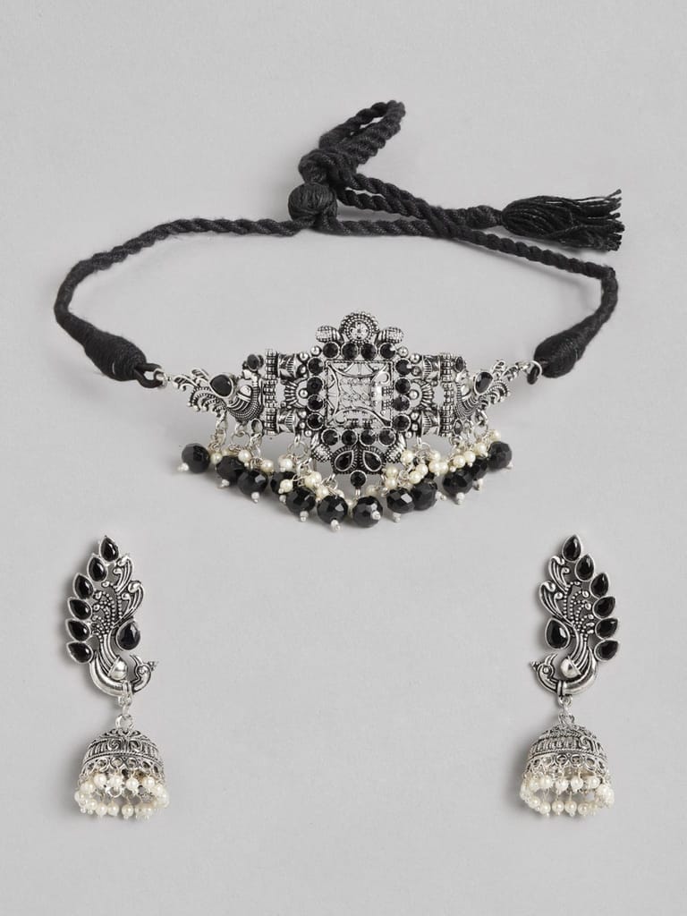 Pujvi Fashions Oxidised Square Jaali choker Necklace set view 2