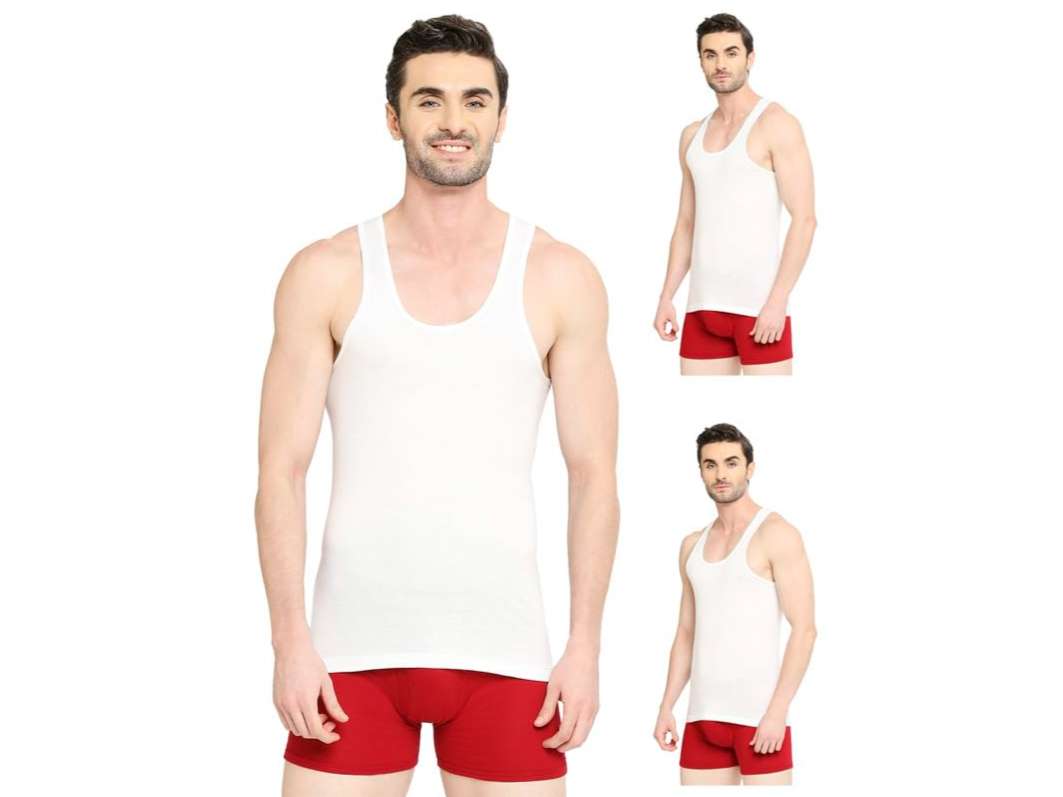 VIP Supreme Men's 100% Cotton White Vest, Moisture Absorbent Inner wear for Men - Pack of 3 - M