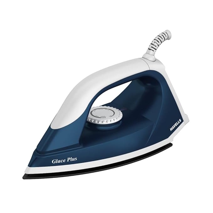 Havells Glace Plus 1000 Watts Dry Iron Press| 2X Non Stick Greblon Coating from Germany| 2X ISI Certified Safety & Performance| Fire Retardant Body| 2 Years Door Step Warranty by Havells (Blue)