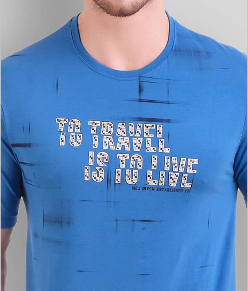 Bravezi Pack of 1 Cotton Blend Slim Fit Men's T-Shirt ( Blue ) view 2