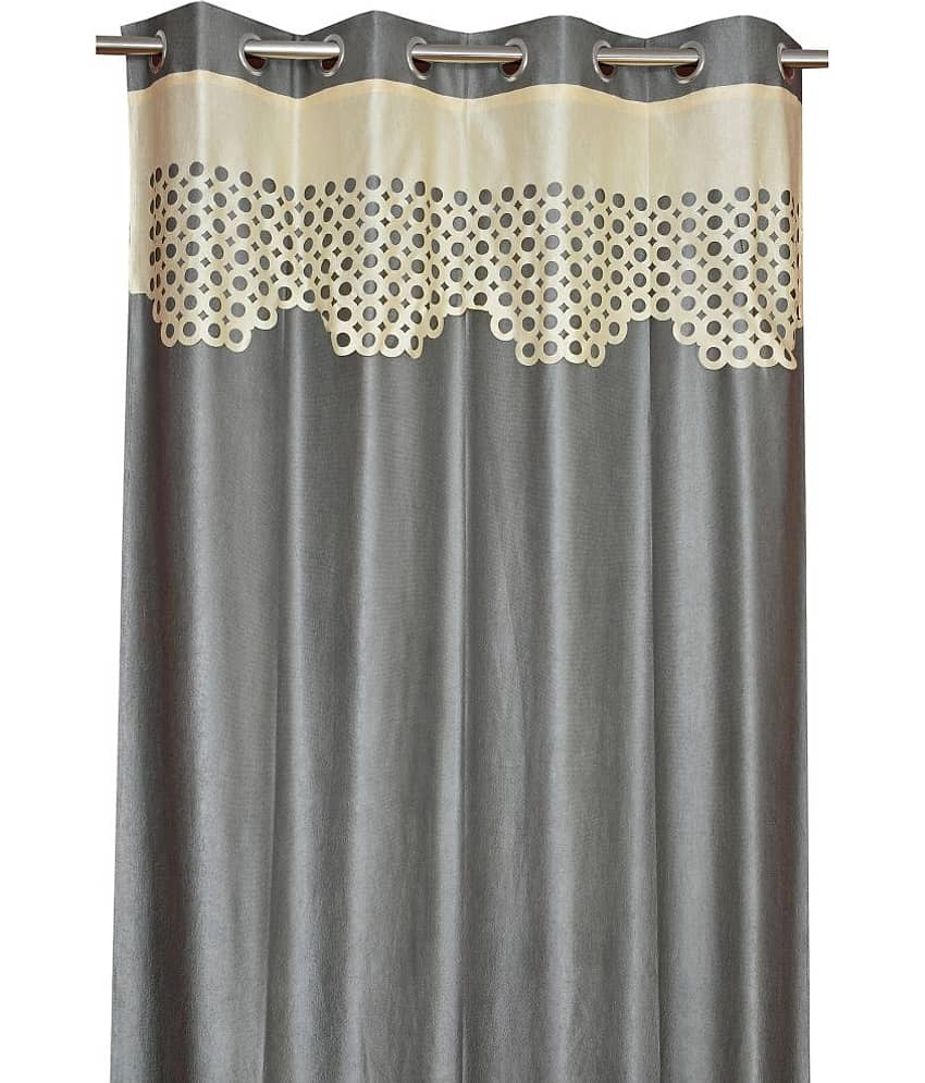 Homefab India Solid Blackout Eyelet Door Curtain 7ft (Pack of 2) - Light Grey view 2