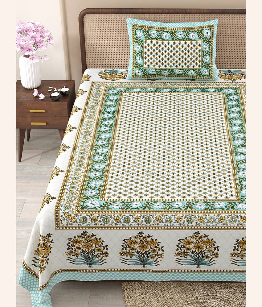 Shubastik Cotton 1 Single Bedsheet with 1 Pillow Cover ( Green ) view 2