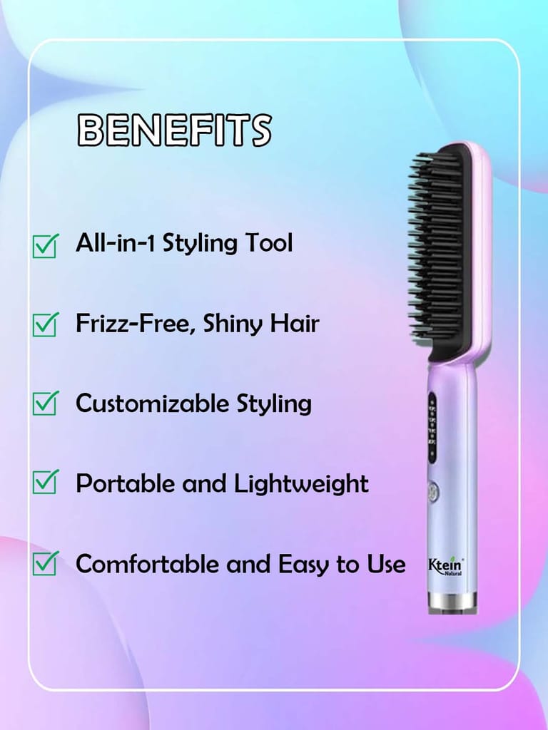 Ktein 2-in-1 Hot Air Ion Dryer Brush & Styler – Curling Iron & Straightener for Women & Girls, 750W Professional Negative Ion Technology for Frizz-Free, Smooth & Shiny Hair Styling view 2