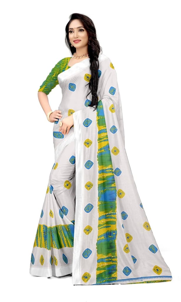 KHUSHBOO DESIGNERS Women's Solid Georgette 5.5 Meter Saree with Unstitched Blouse Piece (White)| view 2