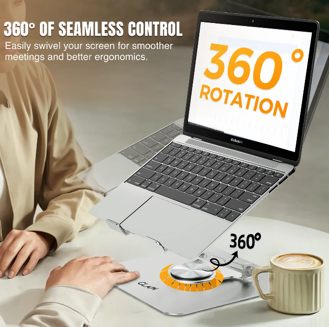 Claw Lift Pro X11 - Metal Laptop Stand with 360 Rotation, Adjustable Angle and 2 USB Port view 2