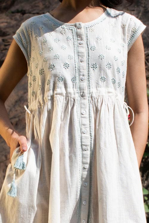 Avani Chikankari Off white Pure Cotton Sleeveless Dress view 2