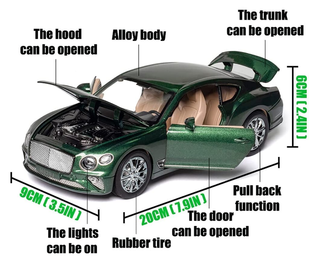 KTRS ENTERPRISE DieCast Zinc Alloy 1/24 Scale Bentlley Continental GT Coupe with for Openable Doors, Working Headlights & Tail Lights 【Colors as Per Stock】 view 2