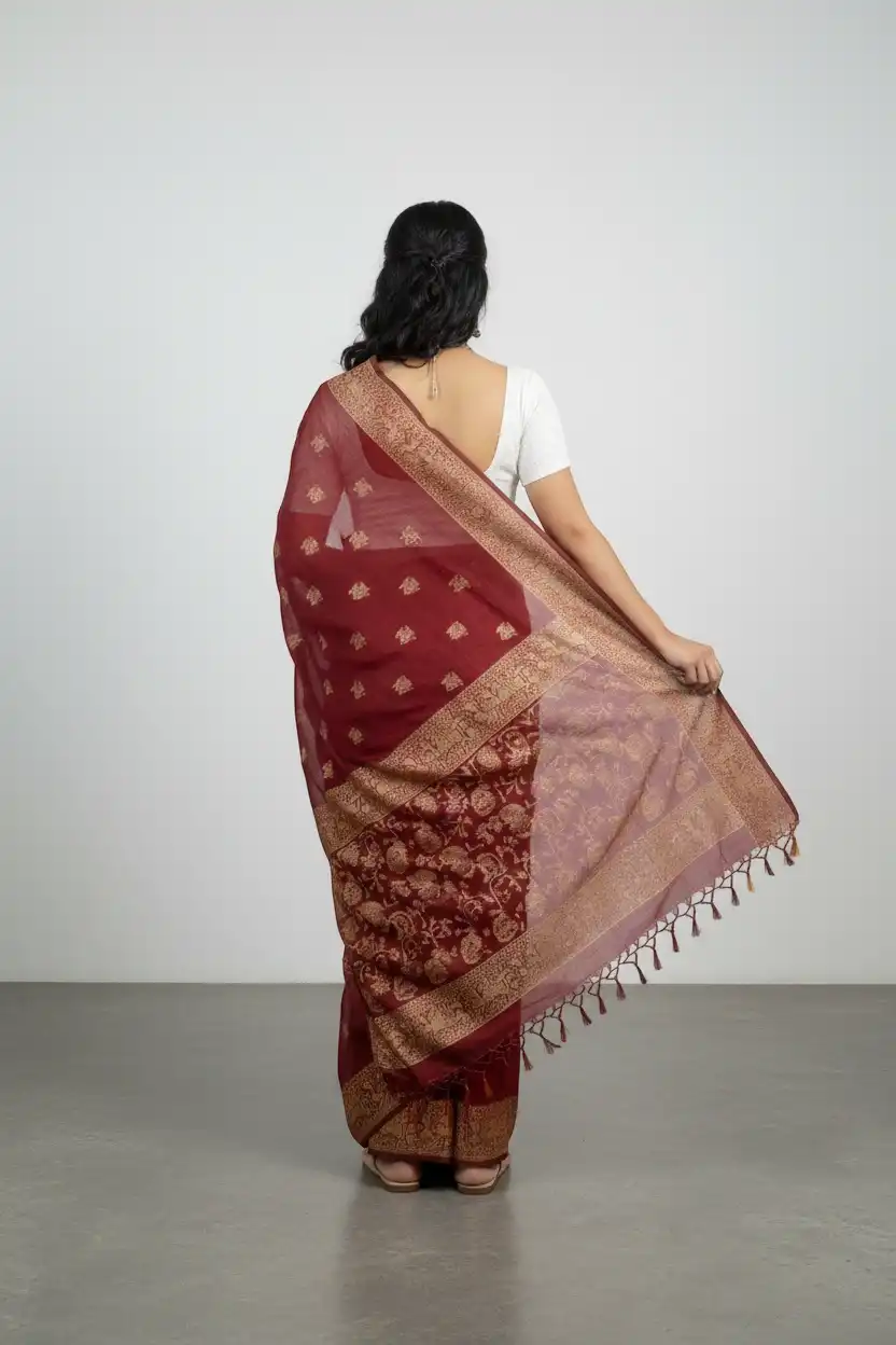 Handwoven Sambalpuri Pure Cotton Saree with Natural Dyes — Maroon view 2
