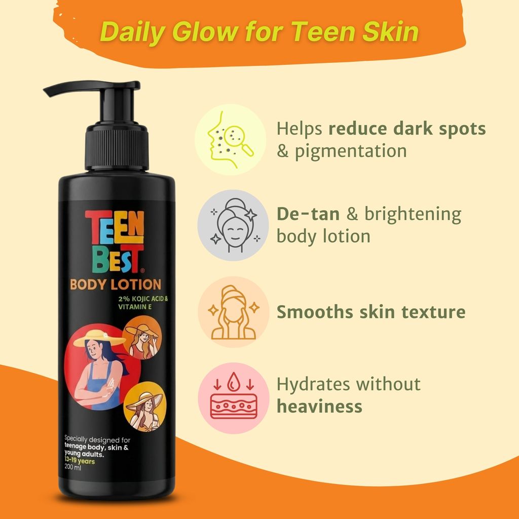 Healthbest Teens Body Lotion with Kojic Acid & Vitamin E - 200ml Lightweight Hydrating Moisturizer for Growing Skin for Boys & Girls Ages 13-19 view 2