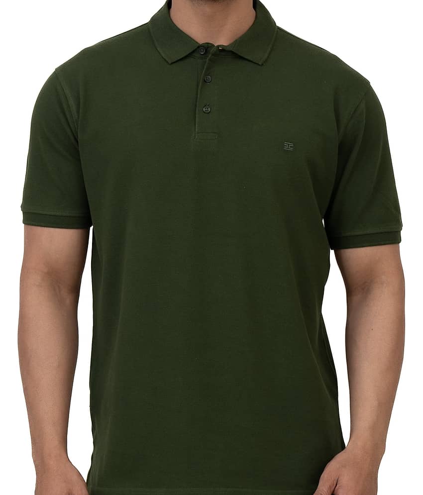 Cotstyle Pack of 1 Cotton Blend Regular Fit Solid Half Sleeves Men's Polo T Shirt ( Green ) view 2