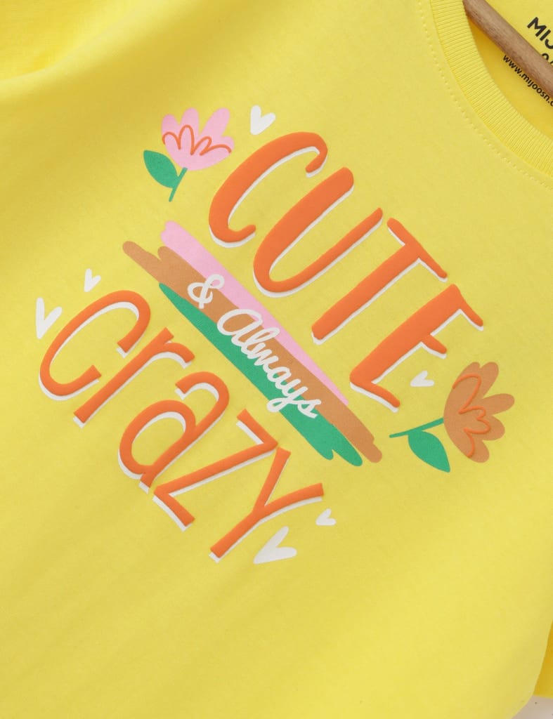 Girls T shirt Cotton Blazing Yellow Cute Crazy view 2