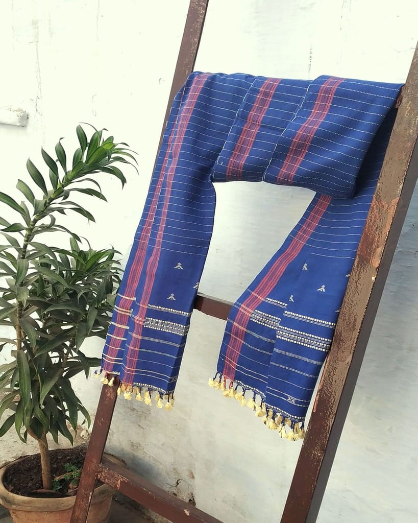 Ink Blue Stripped Handloom Cotton Stole view 2