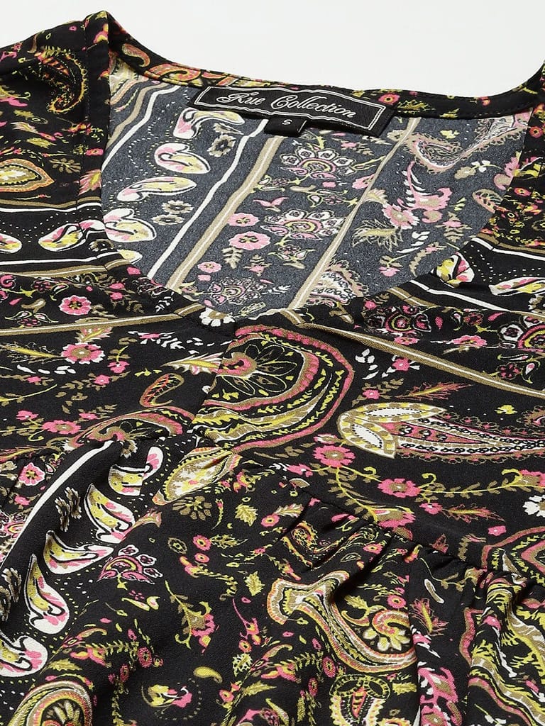 Multicoloured Ethnic Motifs Crepe A-Line Dress view 2