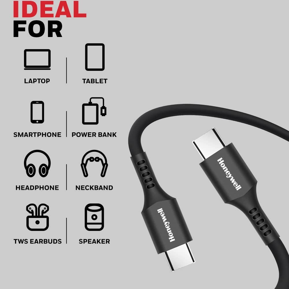 Honeywell USB Type C To Type C Fast Charging Cable,1.8M, PD 60W, QC 3.0- Black view 2