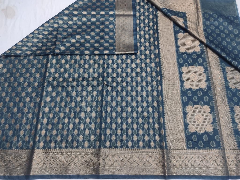 organza silk saree for women with zari pallu & unstitched blouse piece view 2