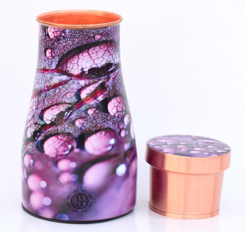 Copper Bedroom Bottle Printed Jug with Inbuilt Glass, Bedside Jar Pot, Pure Copper, Designer Printed, (950 ML) view 2