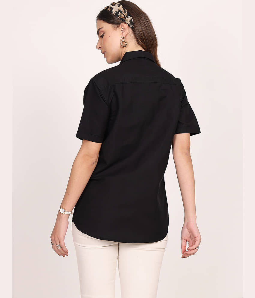 Leotude Women Solid Cotton Blend Shirt ( Black ) view 2