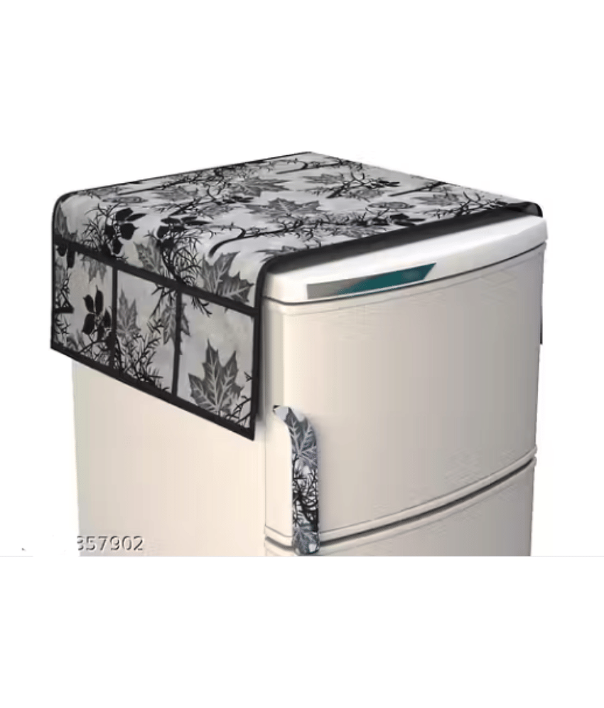 Crosmo Polyester Floral Fridge Mat & Cover ( 45 30 ) Pack of 5 - Black view 2