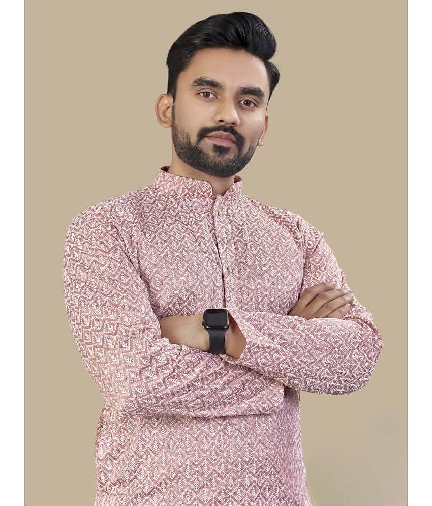 YUG ART Rose Gold Silk Regular Fit Men's Kurta Pyjama Set ( Pack of 1 ) view 2