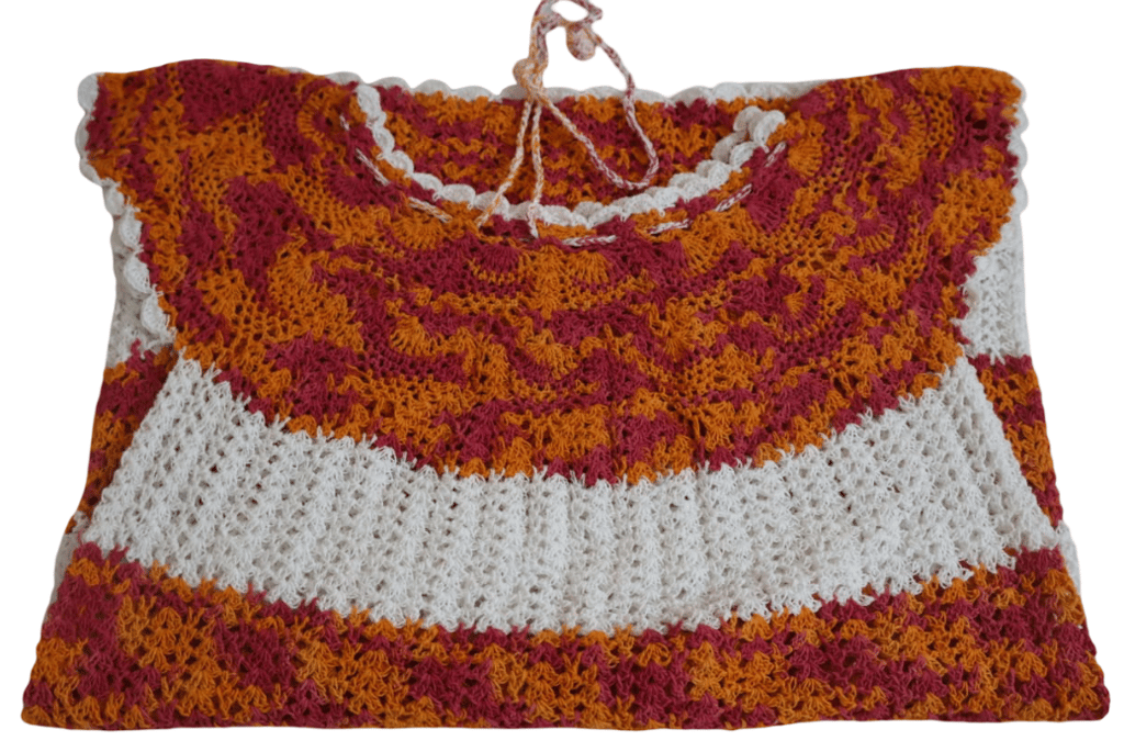 Handmade Crochet Stripe Dress - Orange & White Summer Dress view 2
