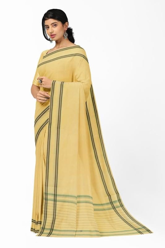 APCO Handloom (A Andhra Pradesh Govt Emporium)- Women's Traditional Pure Handloom Bandar/Polavaram Yellow Cotton Saree | PBS0048 view 2