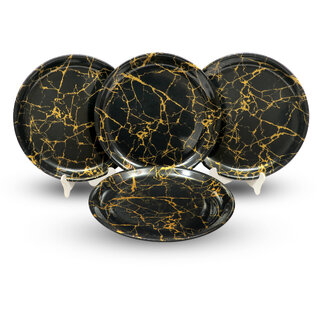 Ariya Melamine 11 Inch Dinner Plates - Black & Gold, Set of 4 | Durable, Lightweight & Easy to Clean