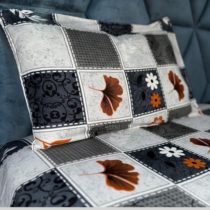 SineCRAFT Creations Double Bed Bedsheets 90X100 Inches 240 TC Glace Cotton King Size with 2 Pillow Covers - 3 PC Cushion Cover Free (Leaf & Floral Pattern) view 2