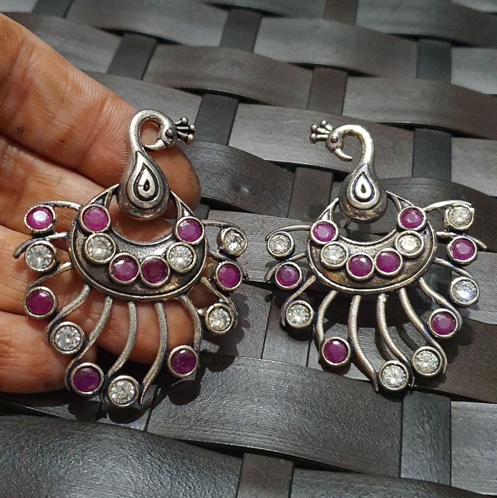 Glamvila Pink and white Stone Peacock Earring view 2